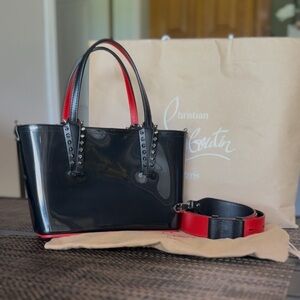 Christian Louboutin Black and Red Tote Bag with Glossy Finish
